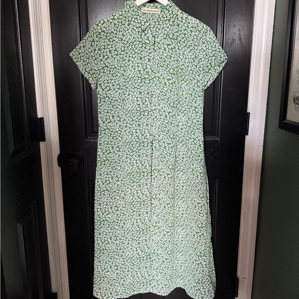 Green and white floral dress